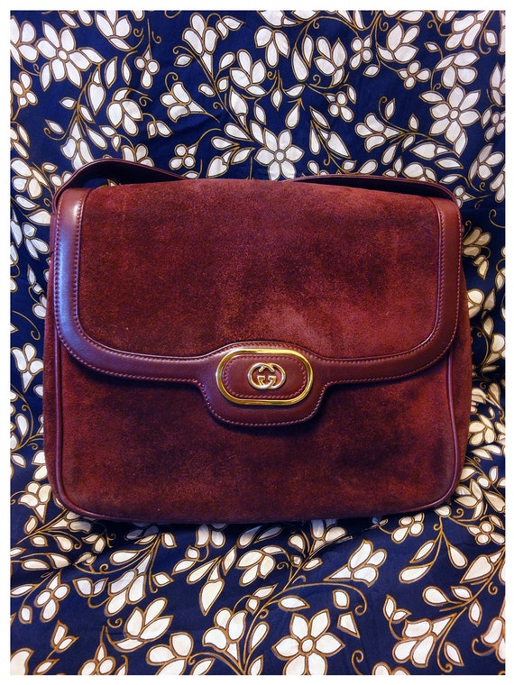 Vintage Gucci wine suede leather shoulder purse with by eNdApPi