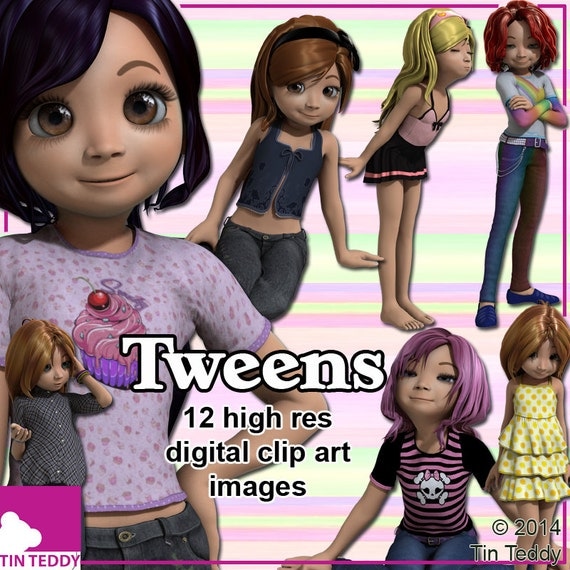 Tween Girls Clip Art 12 digital images of cute little toon