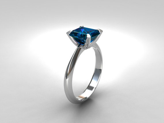 44ct London blue topaz ring, white gold, engagement ring, emerald ...