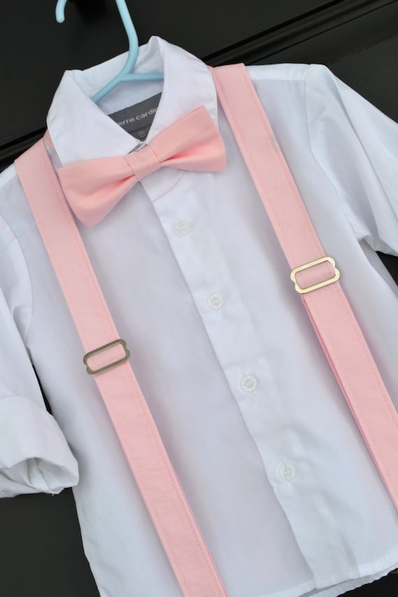 Little Boy Bowtie and Suspenders Solid Light Pink Bowtie