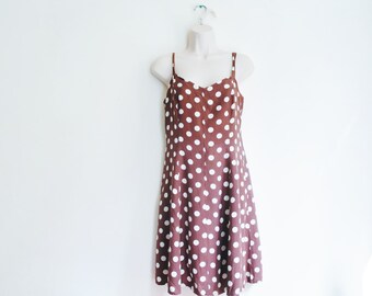 Robe Cosmoda Blanche à Pois Marron - Taille S/M - Longue Et évasée - Occasion Très Bon État