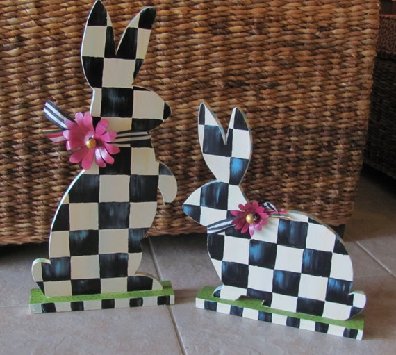 Pair of Hand Painted Bunny Rabbit Wooden by