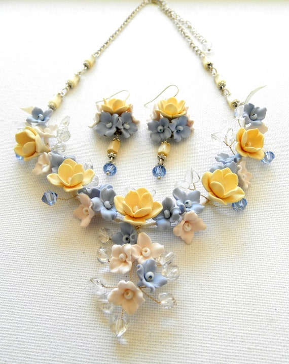 Items similar to Pastel Jewelry, Flower Jewelry, Statement Necklace