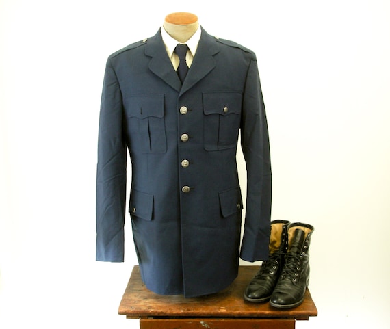 1970s Air Force Uniform Jacket Vintage Mens Navy Blue Wool