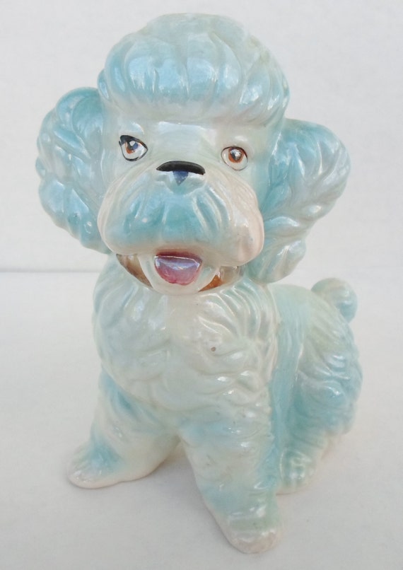 Vintage Blue Ceramic Poodle Figurine Kitsch by alsredesignvintage