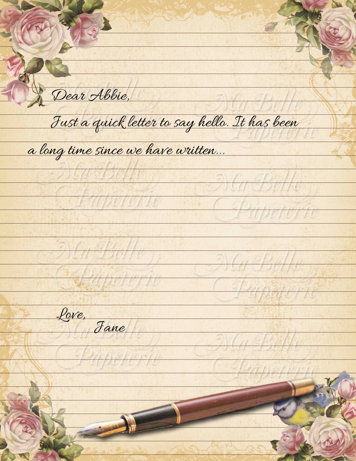 vintage style shabbby chic lined letter writing paper with