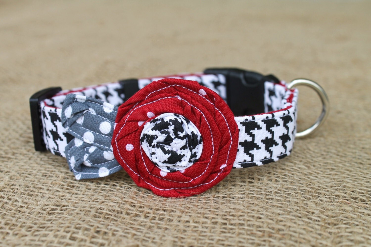 Team Dog Collar Football Team Houndstooth with Crimson Dot