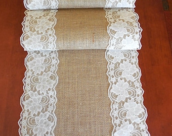 Burlap table runner wedding table runner with ivory lace rustic romantic table decor