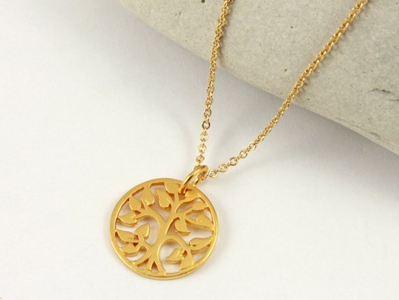 Family Tree Necklace Goldfilled Tree of Life Charm 24K