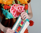 Repurposed Mexican Textile Clutch with Pom Poms