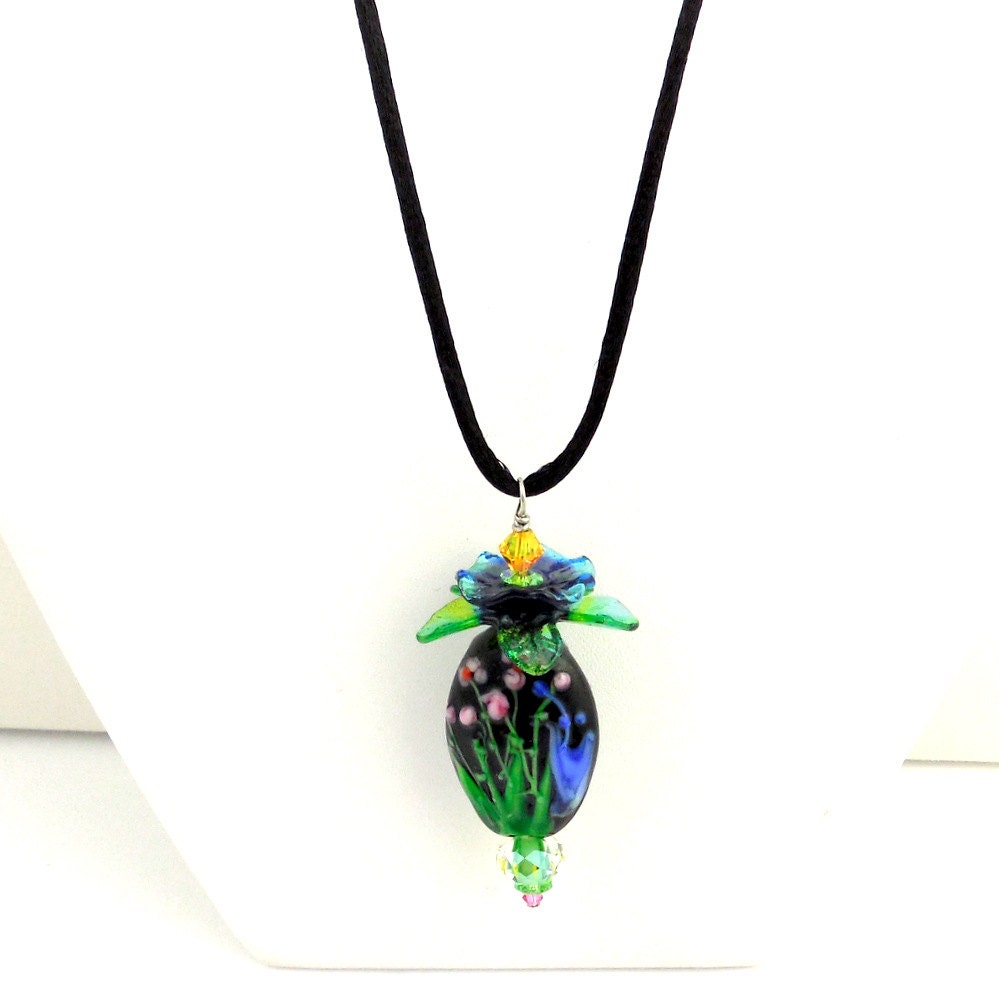 Flower Garden Pendant Necklace Beadwork Necklace Lampwork
