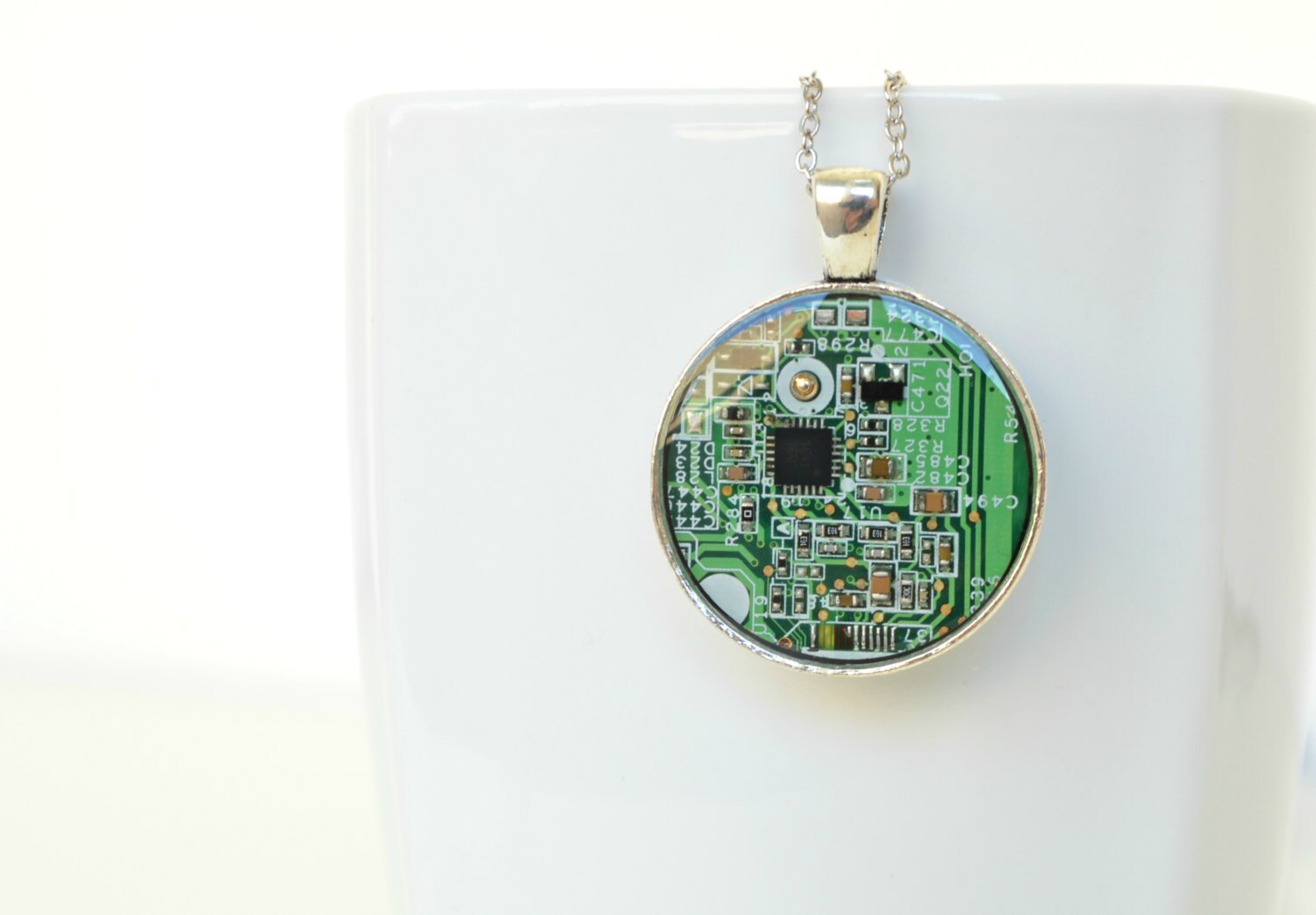 circuit board necklace green necklace upcycled geometric