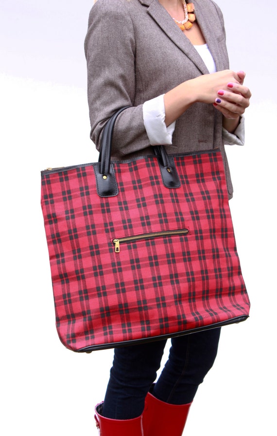 black and red plaid handbag