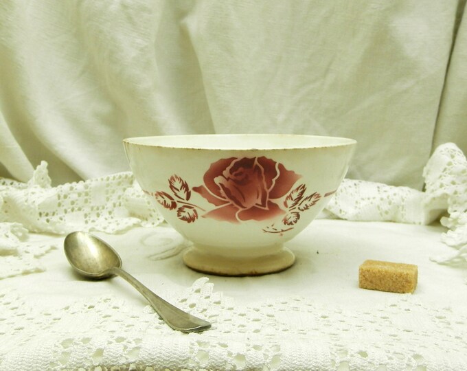 Vintage French Farmhouse Ceramic Digoin Café au Lait Bowl, French Country Cottage Coffee Bowl, Shabby Chateau Chic Kitchenware Decor