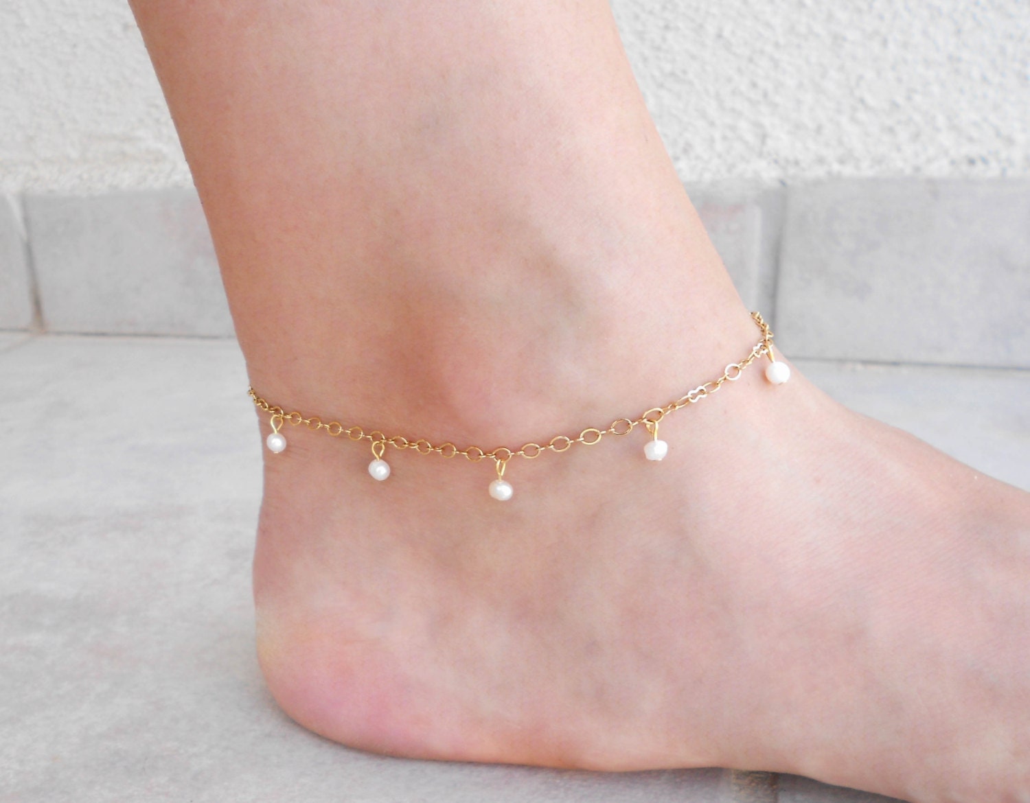 Gold and pearl anklet Gold anklets for women Free shipping