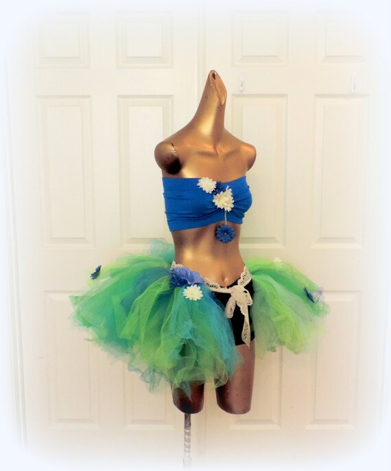 Edc Edm Rave Raver Outfit Daisy Tutu Outfit Blue Green By Tutuhot 2993