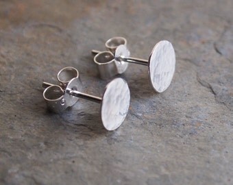 Mens earrings, sterling silver stud earrings, hammered polished sterling silver earring studs approx. 7mm dia. handmade by arc jewellery UK
