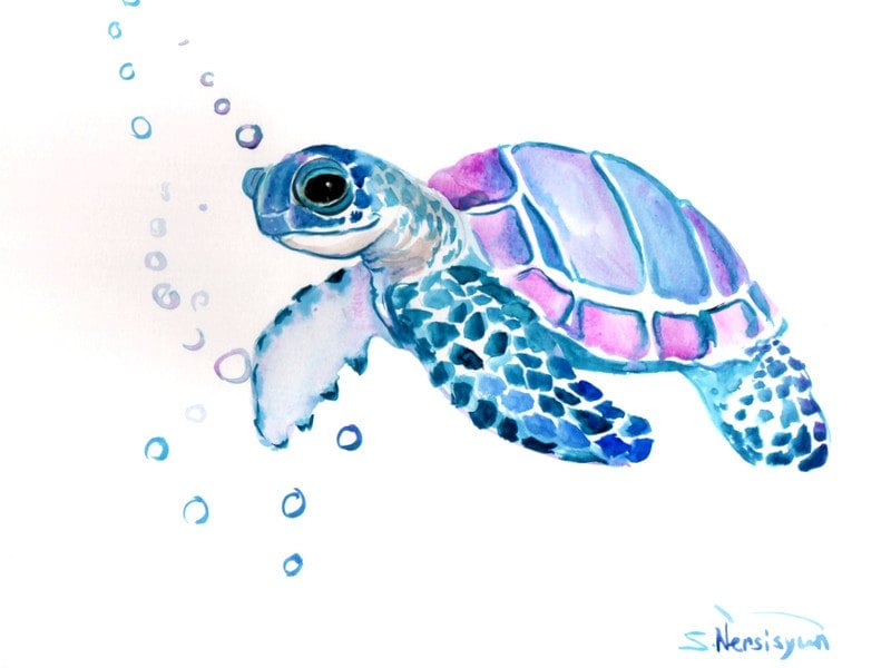 Sea Turtle Original watercolor painting 9 X 12 in sea