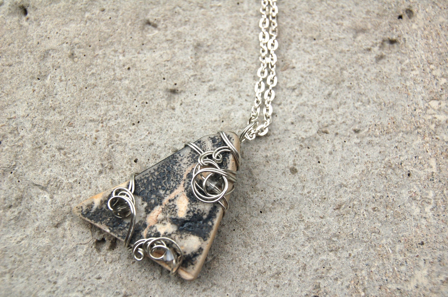 Sea Pottery Necklace Wire Wrapped Sea Glass Jewelry Beach