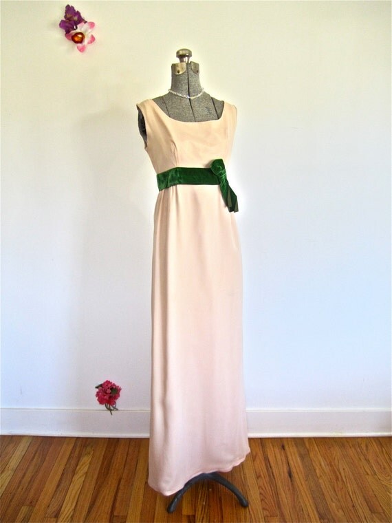 Sz. S, 60s Evening Gown by Saks Fifth Avenue Nude Tan & Green Velvet ...