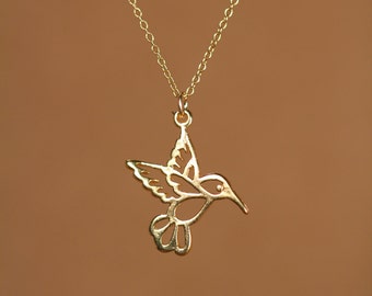 Humming bird necklace - gold hummingbird necklace - silver hummingbird - a 22k gold vermeil hummingbird on a 14k gold vermeil chain