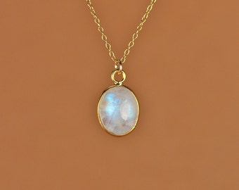 Moonstone necklace - gold moonstone - june birthstone - rainbow moonstone - 22k gold bezel set polished moonstone on 14k gold vermeil chain