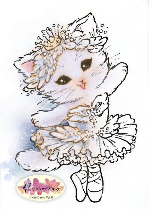 Digital Stamp Swan Lake Ballerina  Kitten  Ballet  Cat 