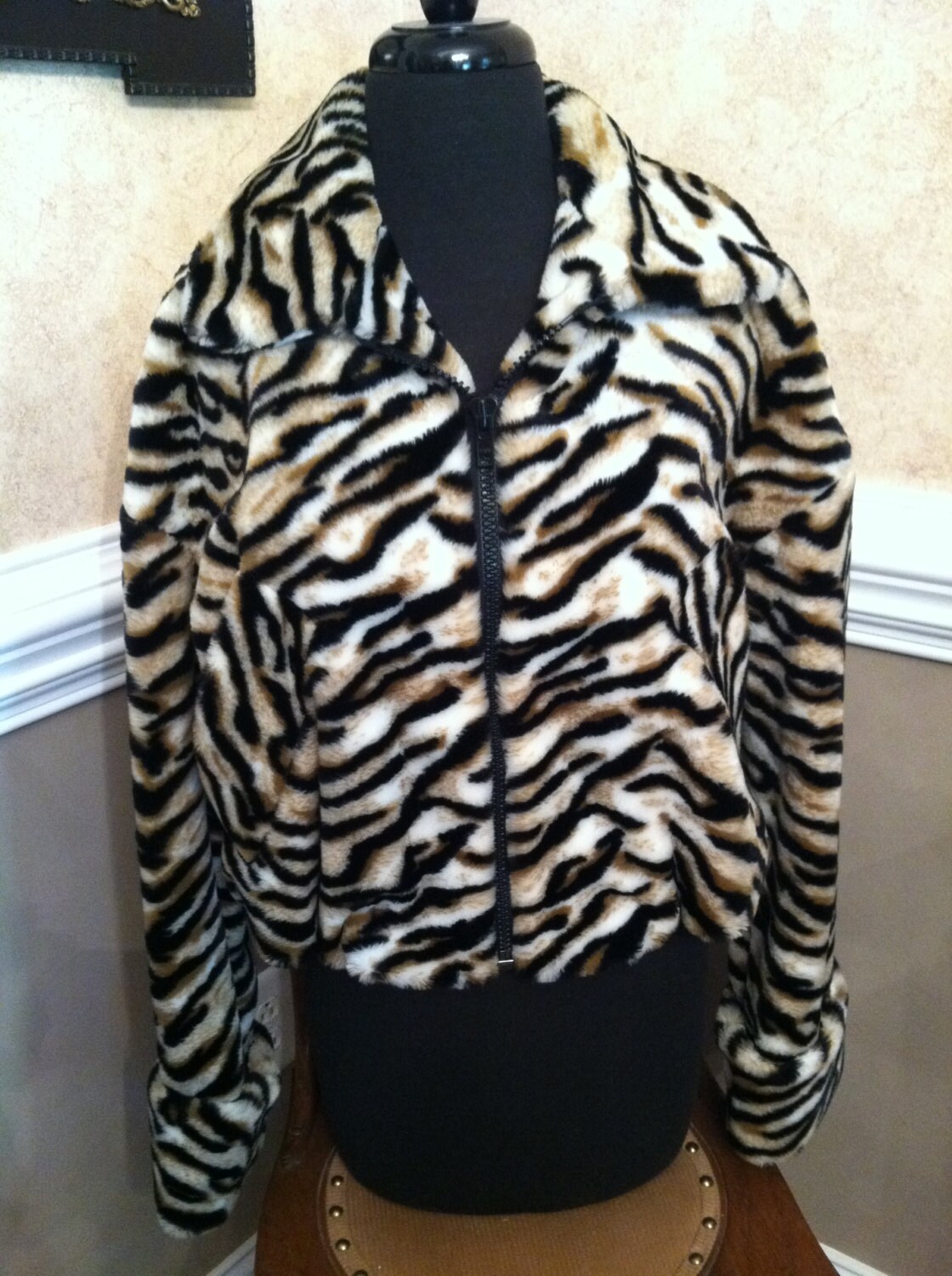 tiger print faux fur coat
