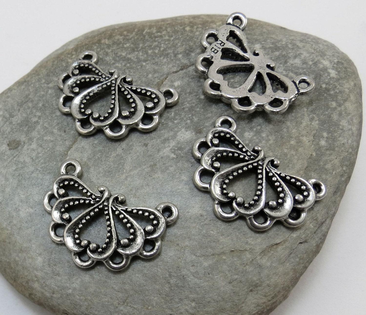 Necklace Connector, Fancy Swirl Links, 4 Silver Connectors, Made in the