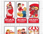 Digital retro children tickets / Valentine ephemera / collage sheet / three sizes / downloadable, printable / red Il_170x135