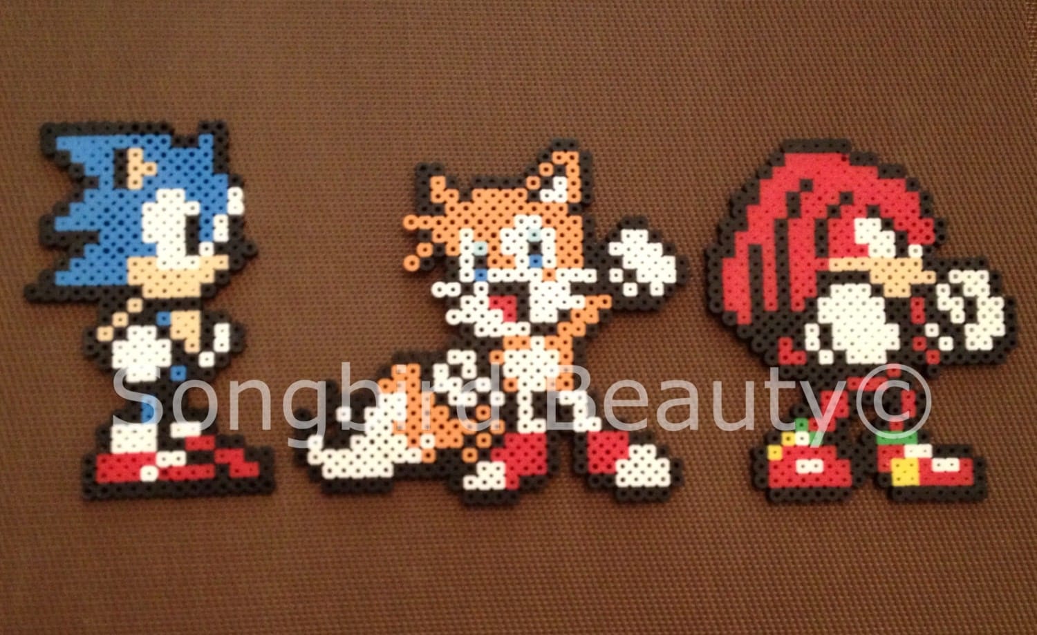 Sonic Tails Knuckles perler beads geekery magnet by SongbirdBeauty