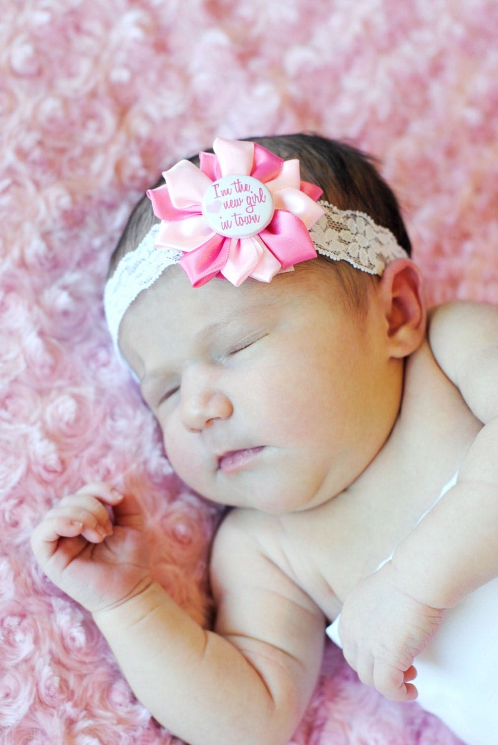 New Baby Headband, Pink Newborn Headband, New Girl in Town, Newborn