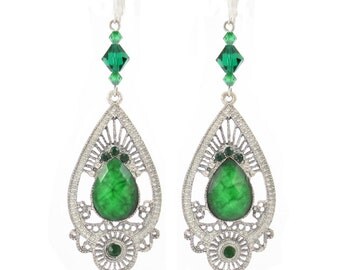Pretty Edwardian Jewelry CLIPON Clip Earring, or HOOK, Dark Emerald ...