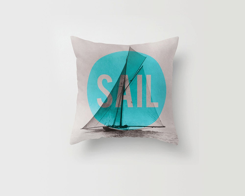 Throw Pillow Decorative Pillow Cover Case Sailboat Teal Blue Nautical