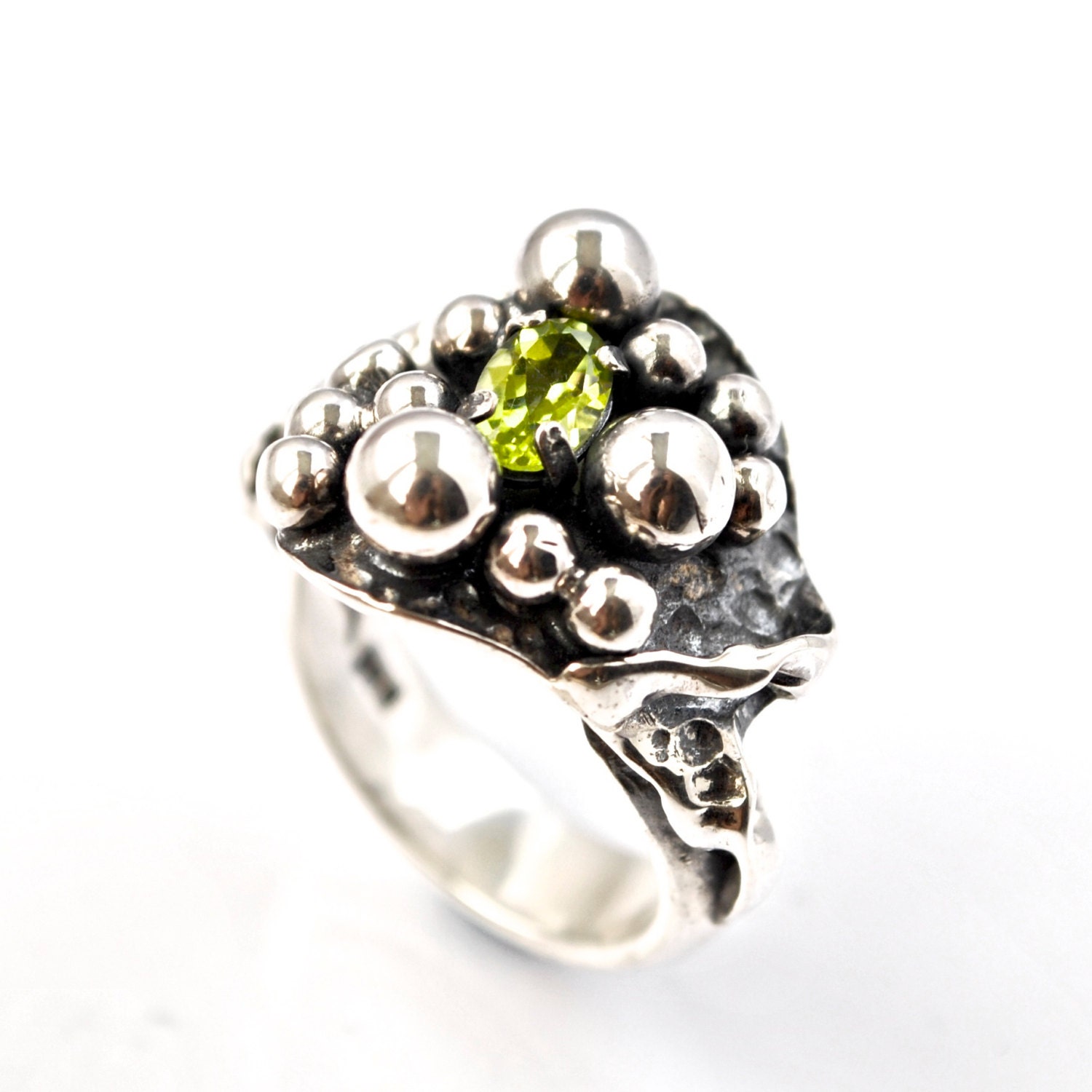 Unique Peridot Ring Recycled Silver Jewelry One of a Kind