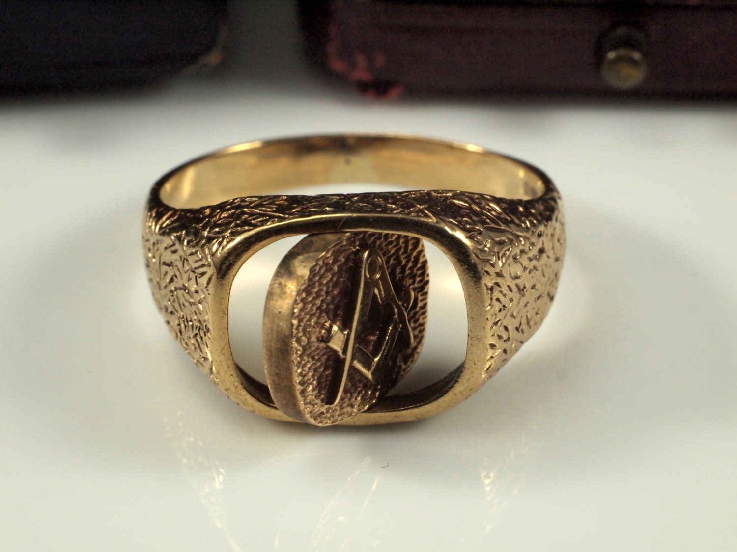 Antique Masonic Swivel Ring Mens Gold Ring Initials GJ