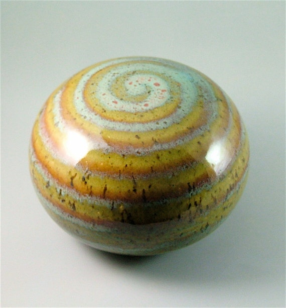 Ceramic Garden Art Orb Sphere Stone with Turquoiuse Green