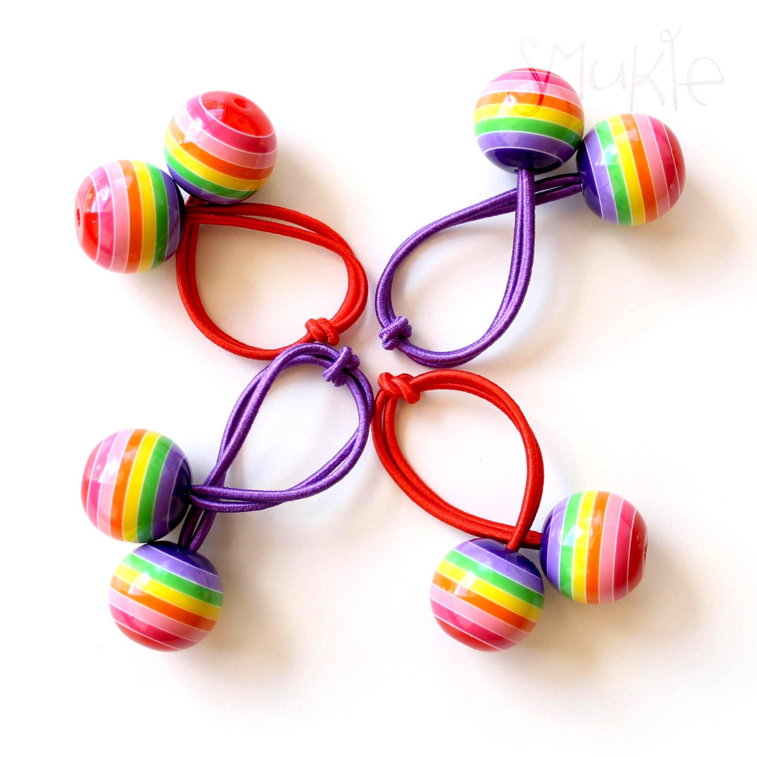 RAINBOW BOBBLES. Pony Tail Holder. Girls Hair Tie. Elastic