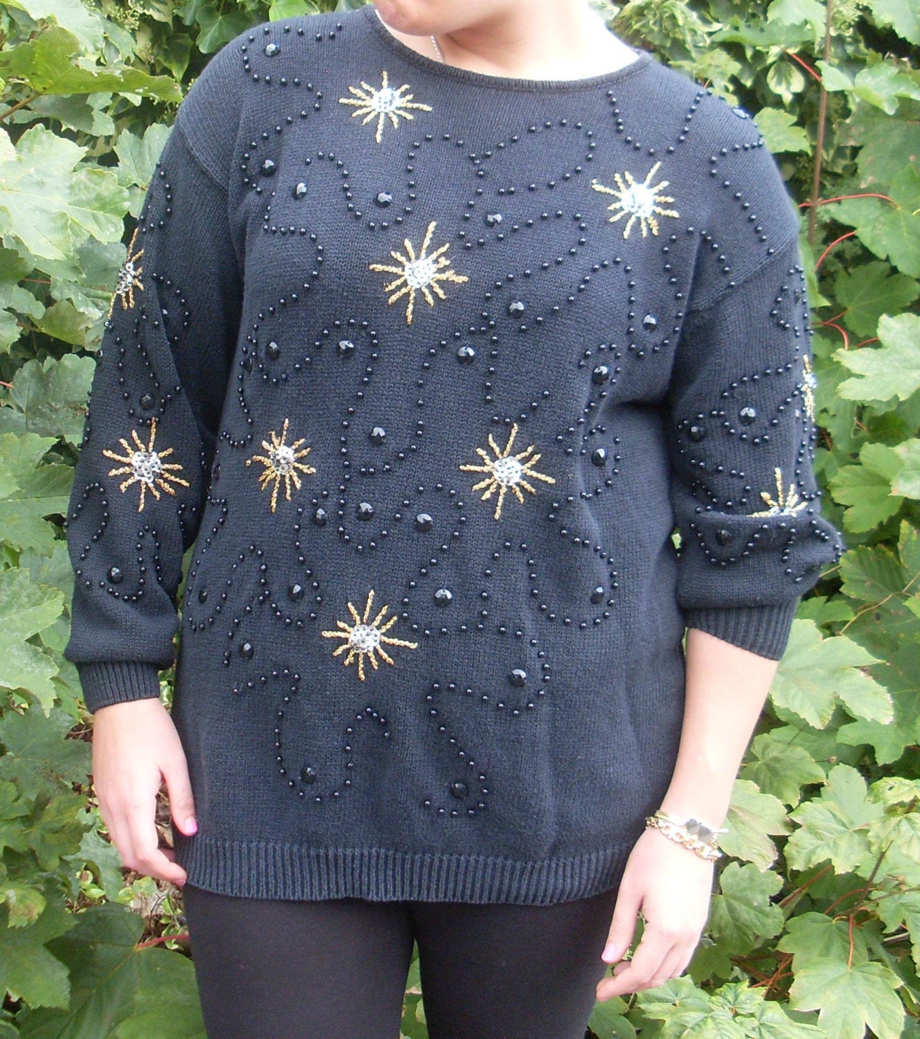 Embellished Knitted Sweater by Hannah Circa 1980s Vintage Sweater