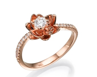 Simple Rose Gold Engagement Rings Flower ring- engagement ring
