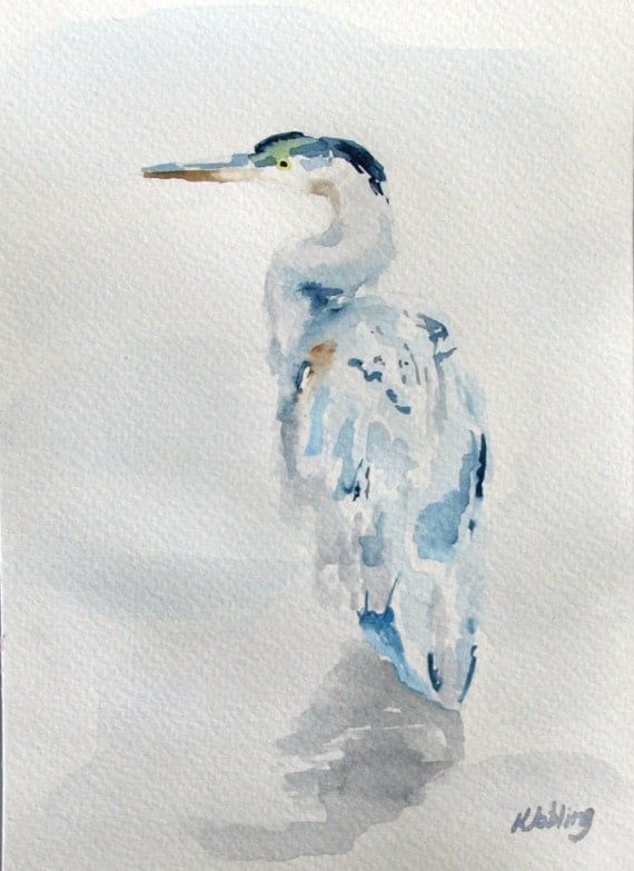 Original Bird Heron Watercolour Painting // "Watchful Heron" 5x7" Watercolour Paper