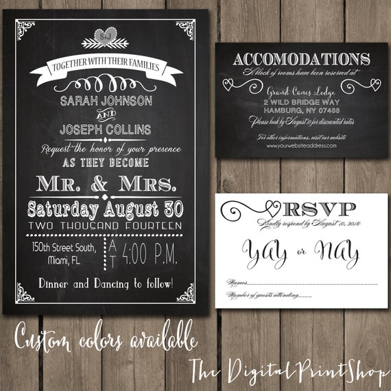 Shabby Chic Wedding Reception Invitation chalkboard printable modern wedding invite n RSVP Info Card Downloadable Printable File134 (jpg)