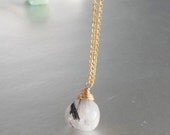 Black Rutilated Quartz Pendant - Tear Drop Rutilated Quartz Stone Wire Wrapped -Urban Chic - Black Tourmaline -