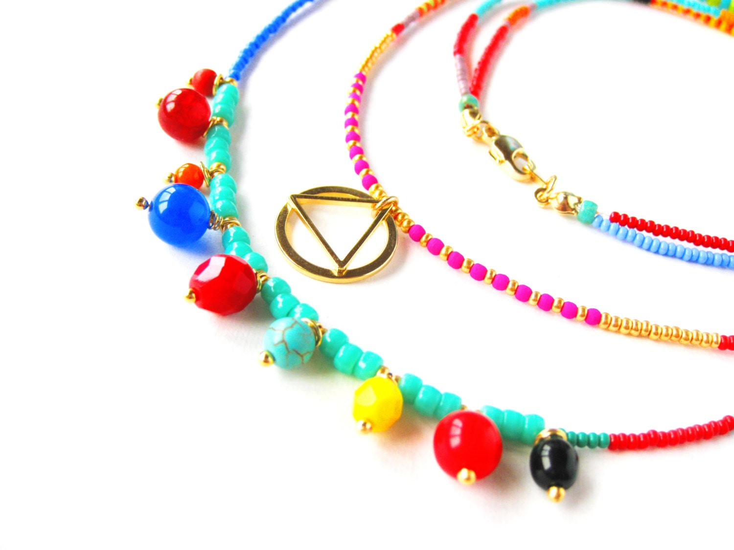 Double Strand Beaded Necklace Gold Charm Necklace