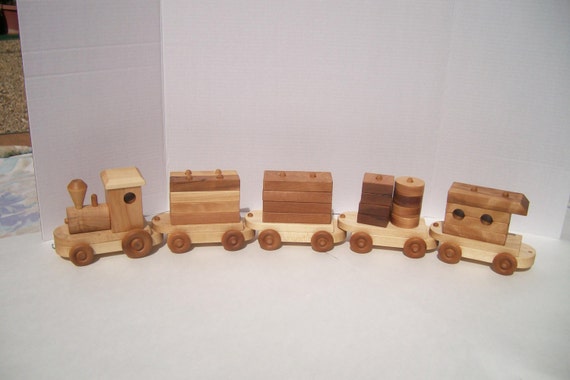 Wood toy train stacking block set by TeddyBearWoodCrafts on Etsy