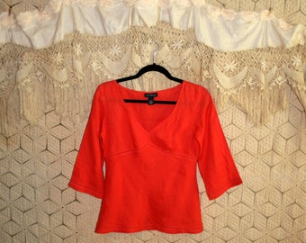 Linen Top XS Linen Blouse Orange Shirt Empire Waist Size 2 Summer Top Casual Orange Top Orange Blouse Linen Shirt Ann Taylor Womens Clothing