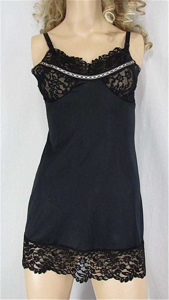 Vintage Slip XSMALL 32 Sexy Short Mini Slip Dress Sexy Black