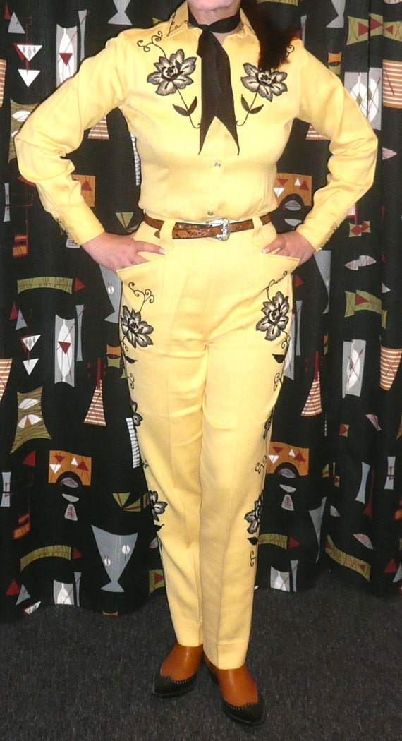 1950s 60s Cowgirl 2Piece Western Pant Suit Texas Togs