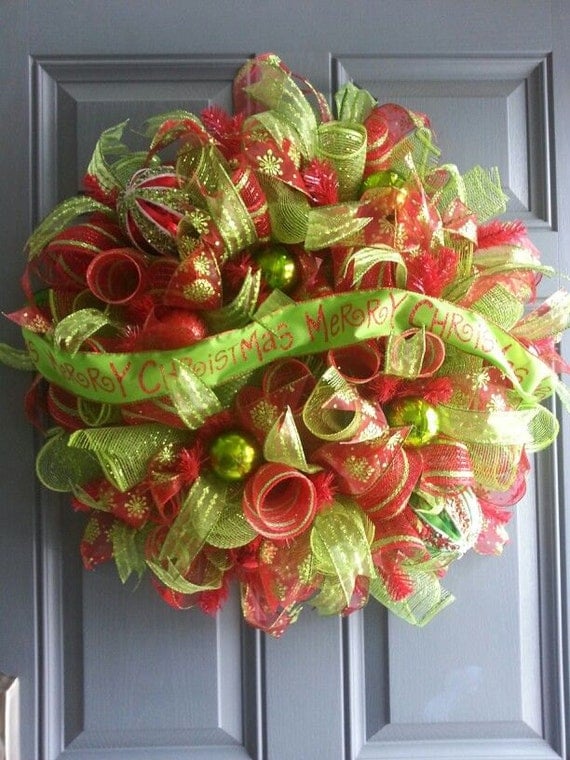 Deco Mesh Custom Grinch Inspired Christmas Wreath