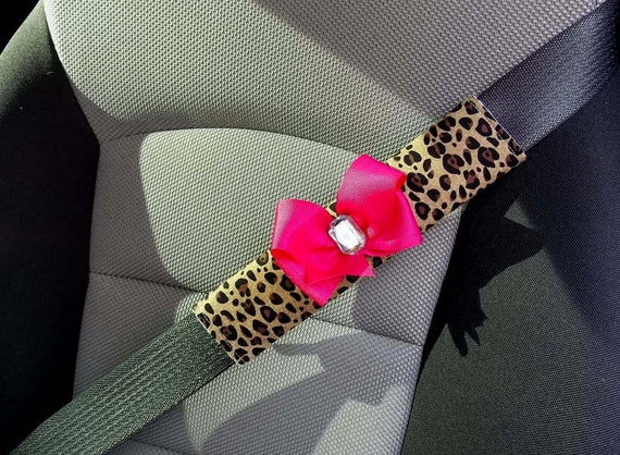 Cheetah Car Seat Belt Cover  One Car Seat Belt Cover with Bow